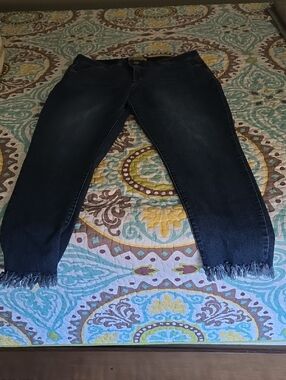 Democracy Dark Blue Frayed Hem Ankle Jeans